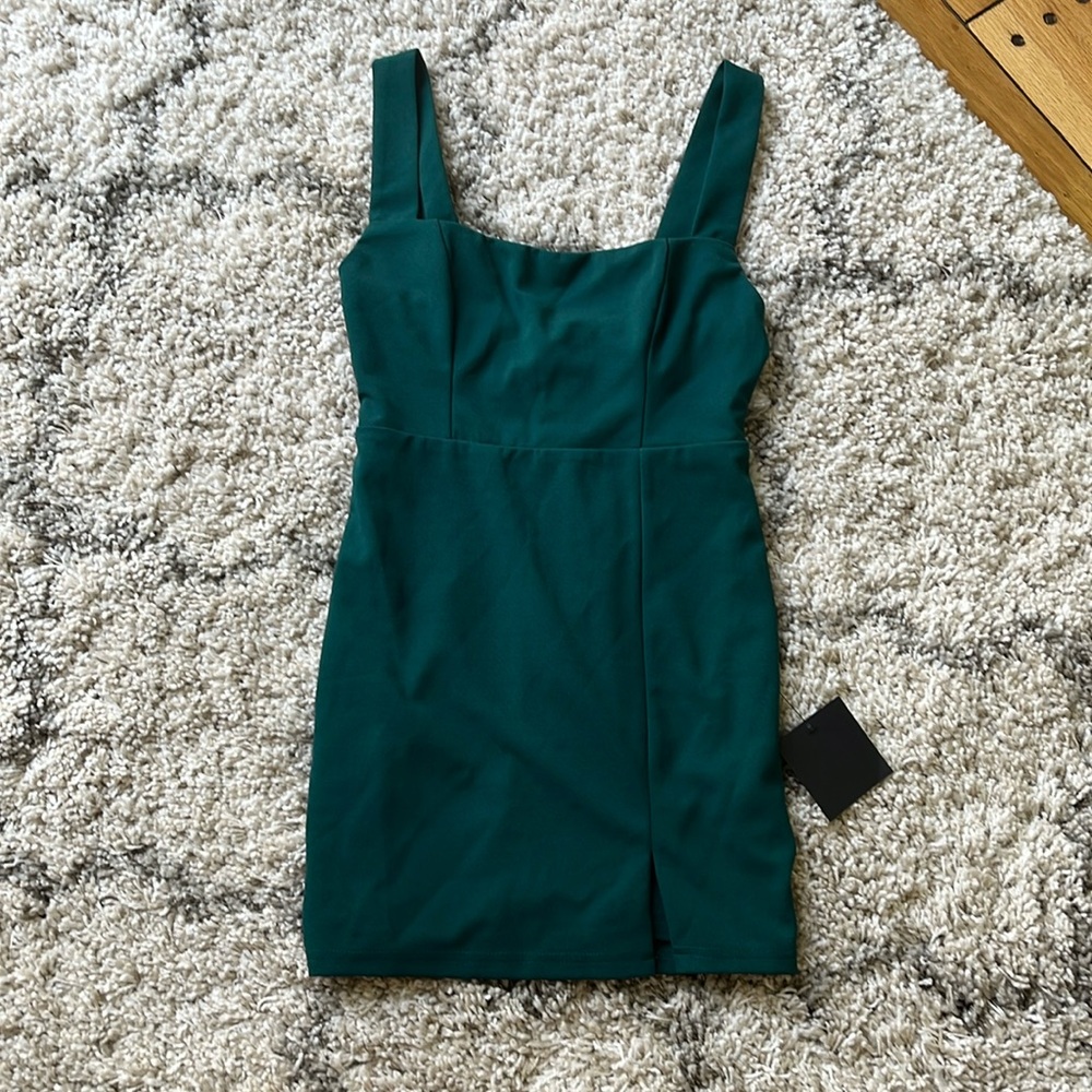 NWT Lulus Emerald Green Square Neck Bodycon Mini Dress - size xs